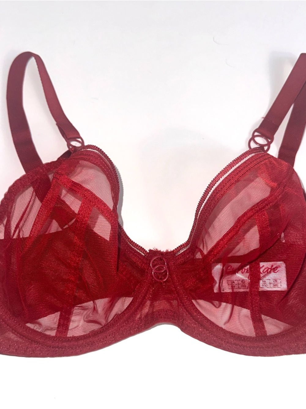 Sample size Sheer cranberry Underwire Bra with Ring Detail - Curvy Kate